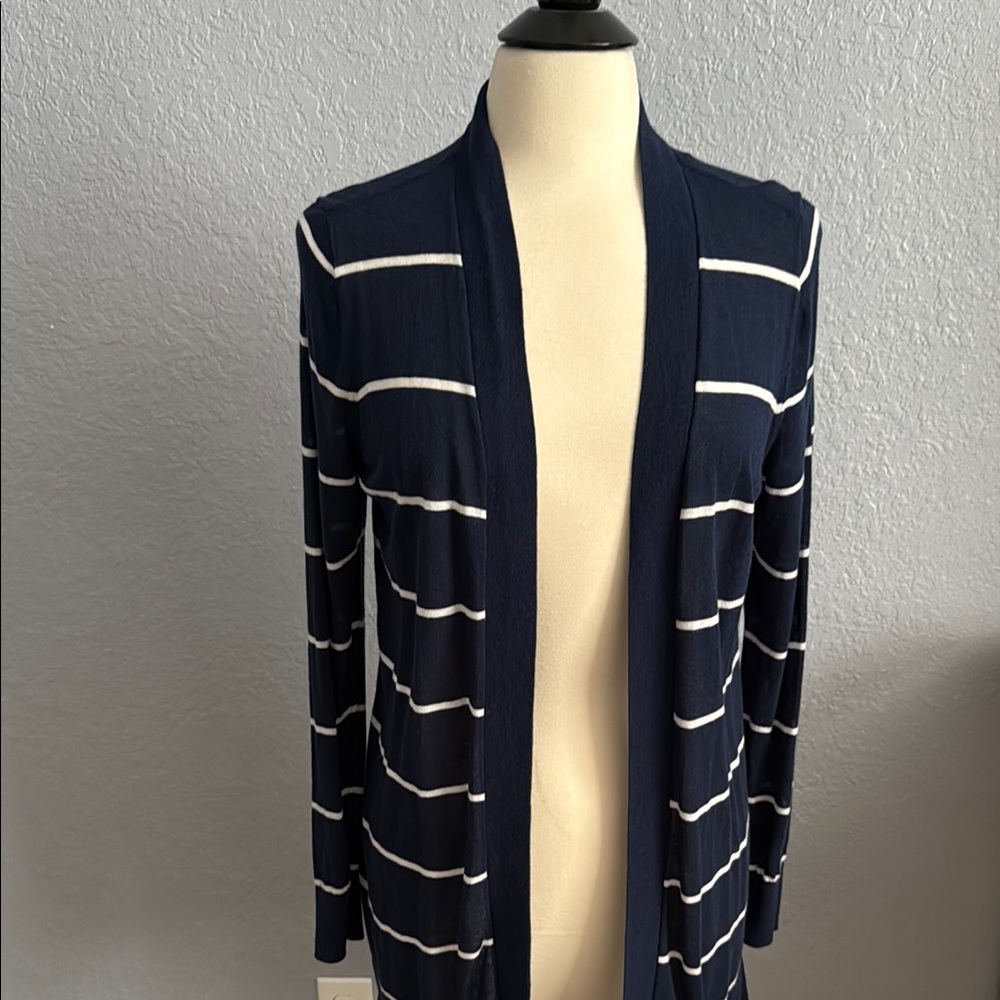 Navy and White Striped Women's Sweater
